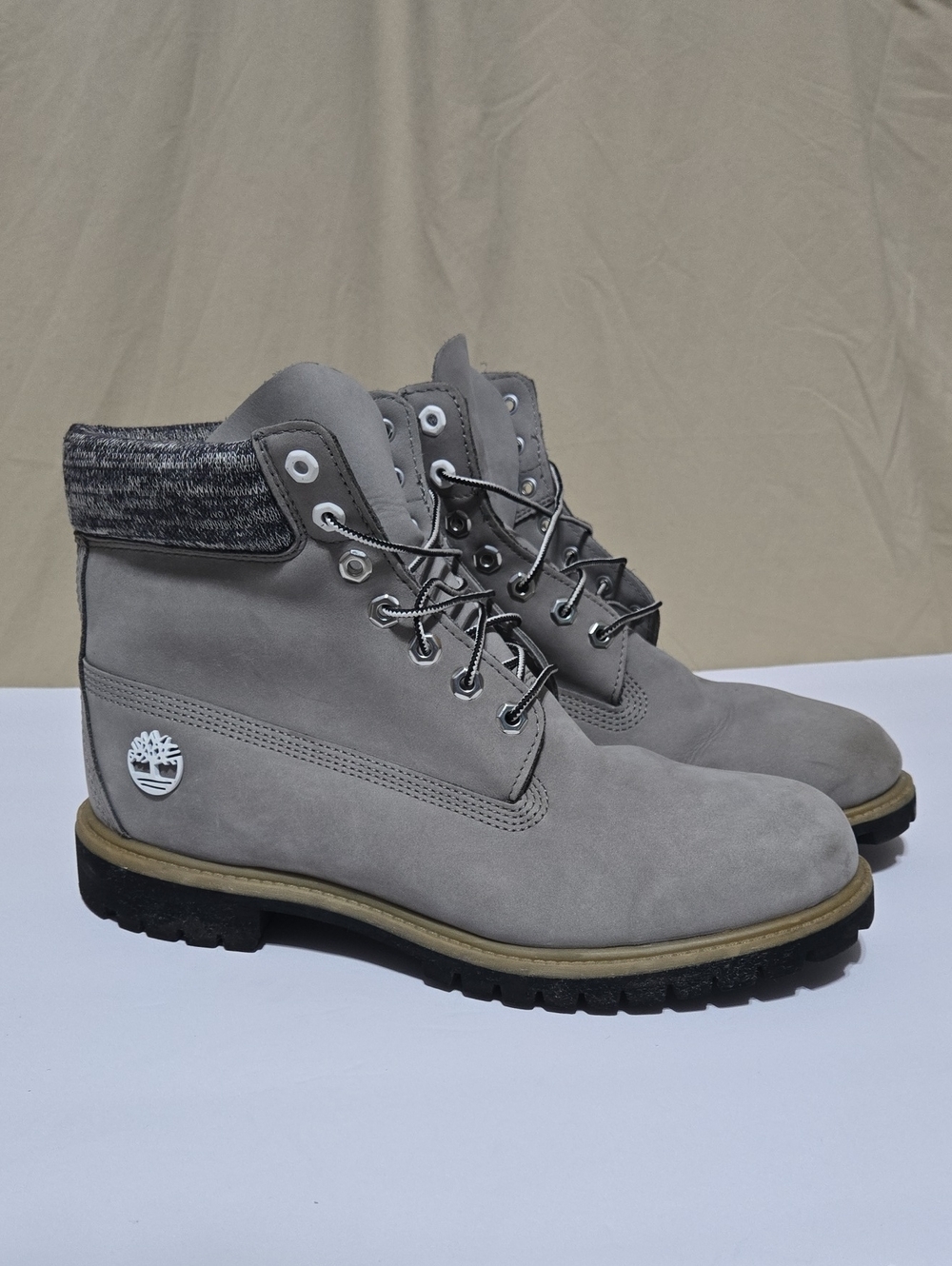 Timberland Men's Gray Nubuck Leather Lace-Up Ankle Boots w/ Knit Collar Size 11